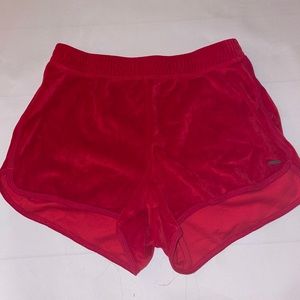 Red crushed velvet shorts